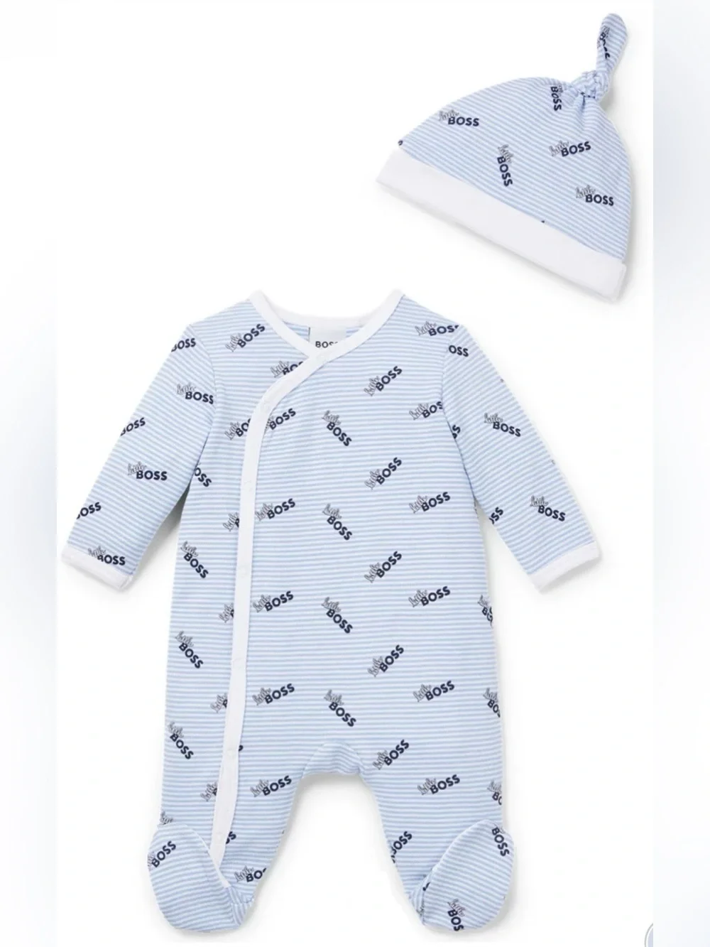 Boss Light Blue Striped Logo Footed Sleep Sack with Hat - Picture 1 of 1